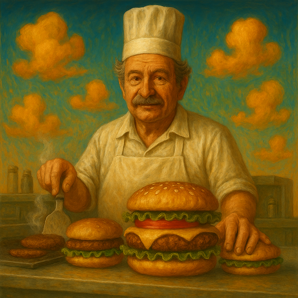 Her er Bjarne i gang med at lave burgere.